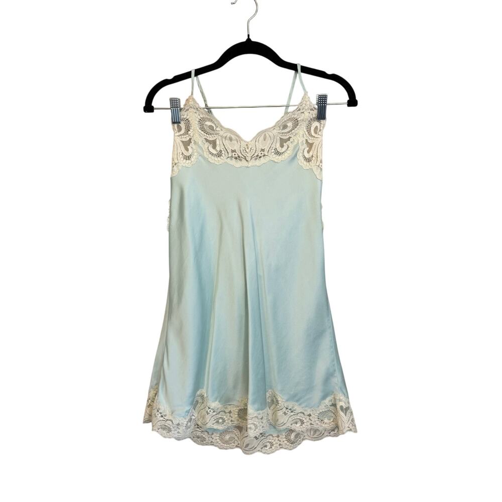 Andres Babydoll Nightgown Mini Dress L Blue Lace Trim Romantic Lingerie Coquette
